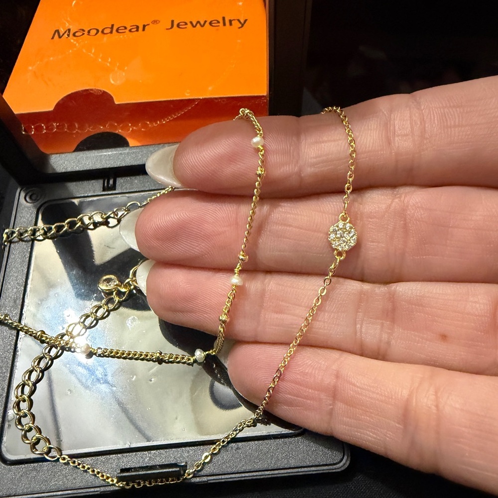 Two Gold Bracelet set with Crystal Accent
